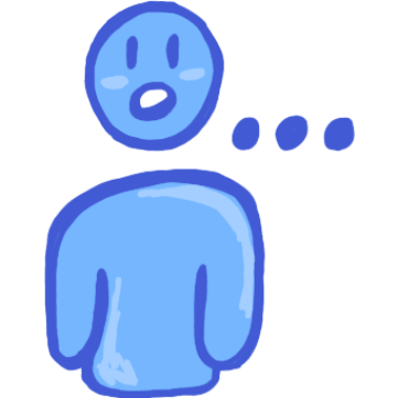 a blue figure standing a bit stiff, with dot dot dot next to it
